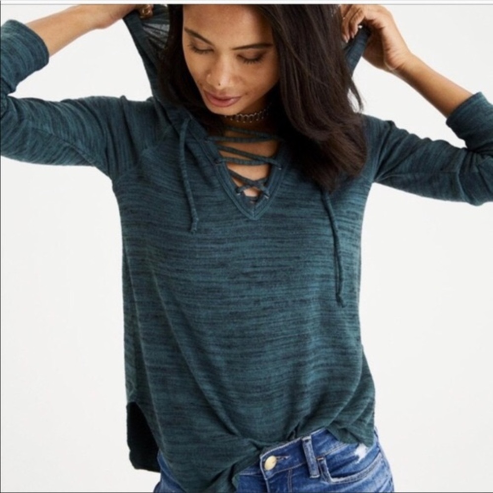 AEO lace-up hooded soft & sexy plush long-sleeve